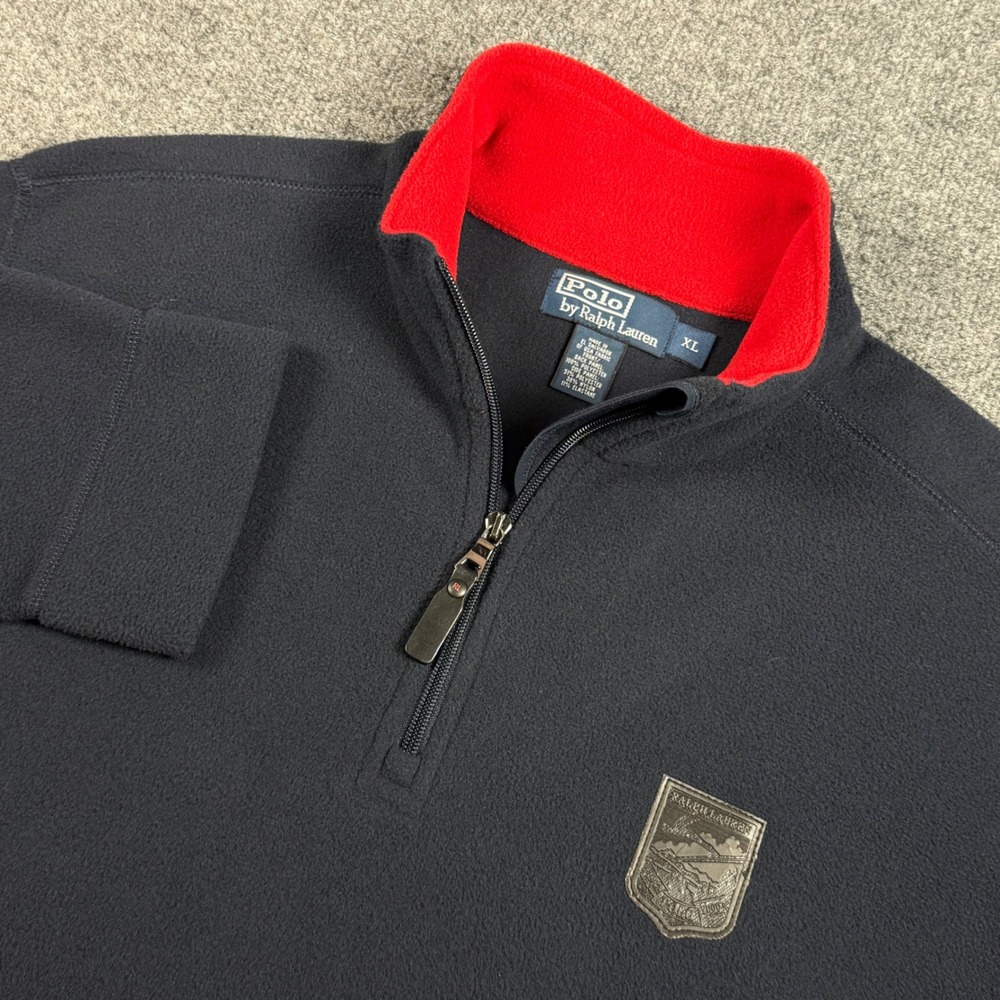 Polo Ralph Lauren Polartec Fleece Quarter Zip Pullover Navy Red XL Crest Patch